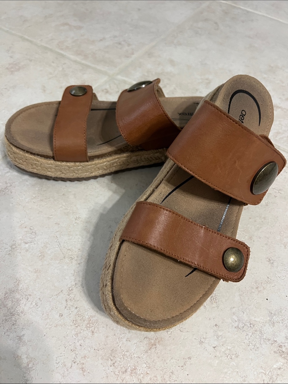 Aetrex 9  Sofie Slide Sandals in Cognac Brown - Women's Casual Espadrille